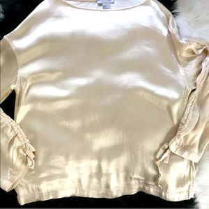 H&M cream beige satin top long tie sleeves size 4